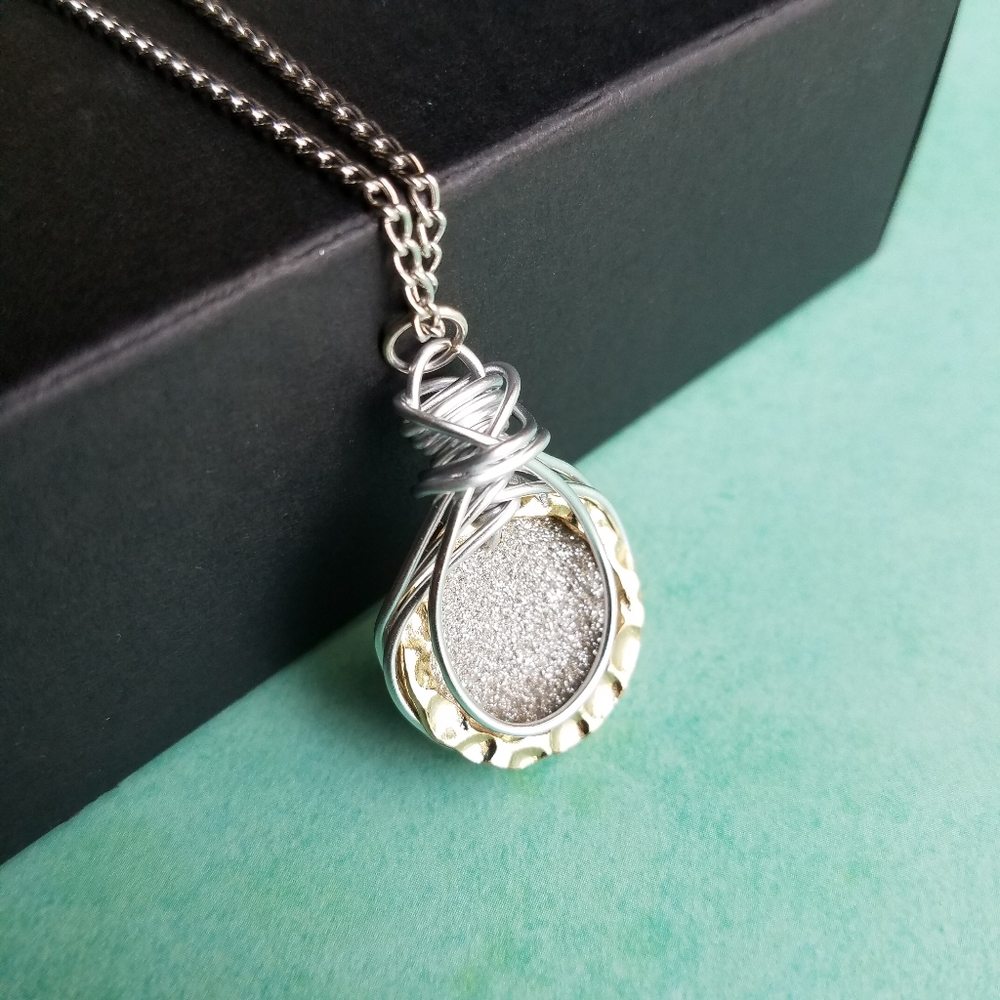 Wire Wrapped Pendant Necklace Sparkling Handmade